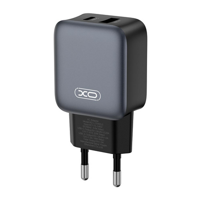 Ładowarka sieciowa XO Design L154, 20W, 3A, 1 x USB-A - 1 x USB-C, Czarny