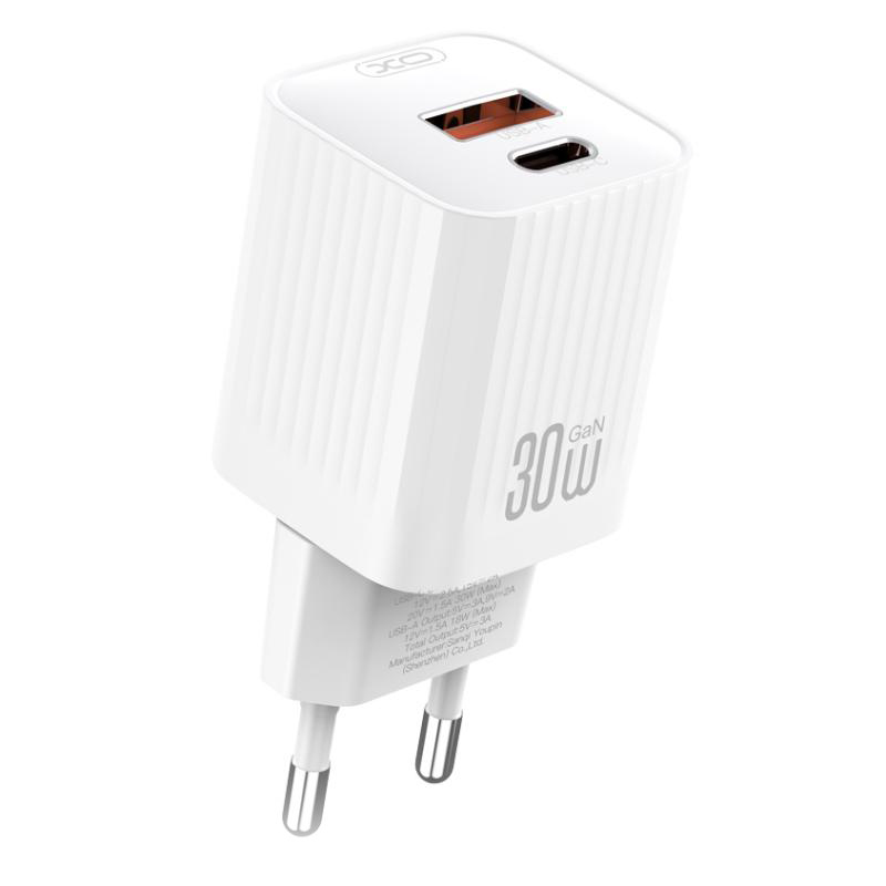 Ładowarka sieciowa XO Design L149, 30W, 3A, 1 x USB-A - 1 x USB-C, Biała