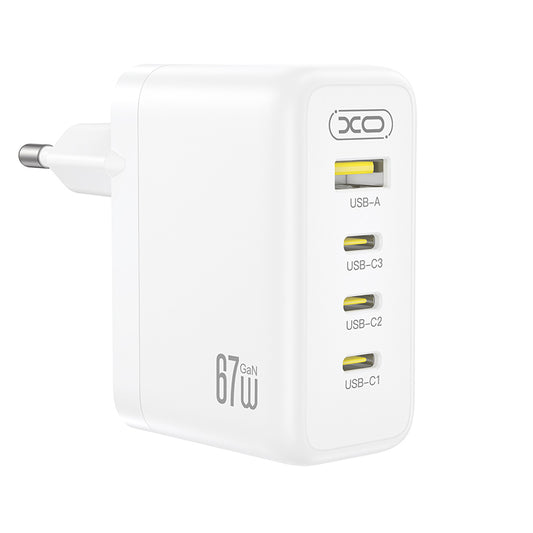 Ładowarka sieciowa XO Design CE39, 67W, 3A, 1 x USB-A - 3 x USB-C, Biała