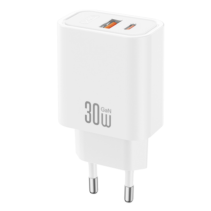 Ładowarka sieciowa XO Design CE42, 30W, 3A, 1 x USB-A - 1 x USB-C, Biała