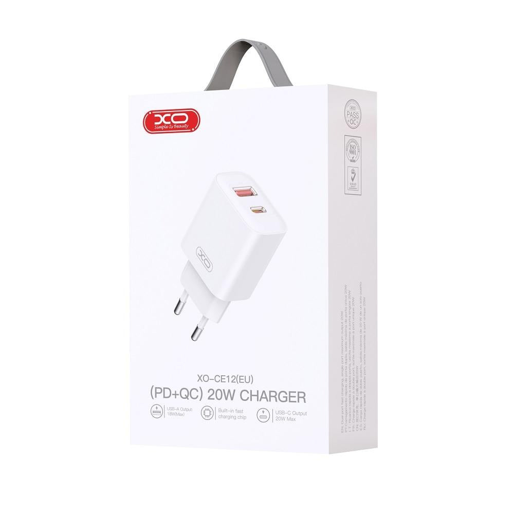 Ładowarka sieciowa XO Design BPCE12, 20W, 3A, 1 x USB-A - 1 x USB-C, Biała