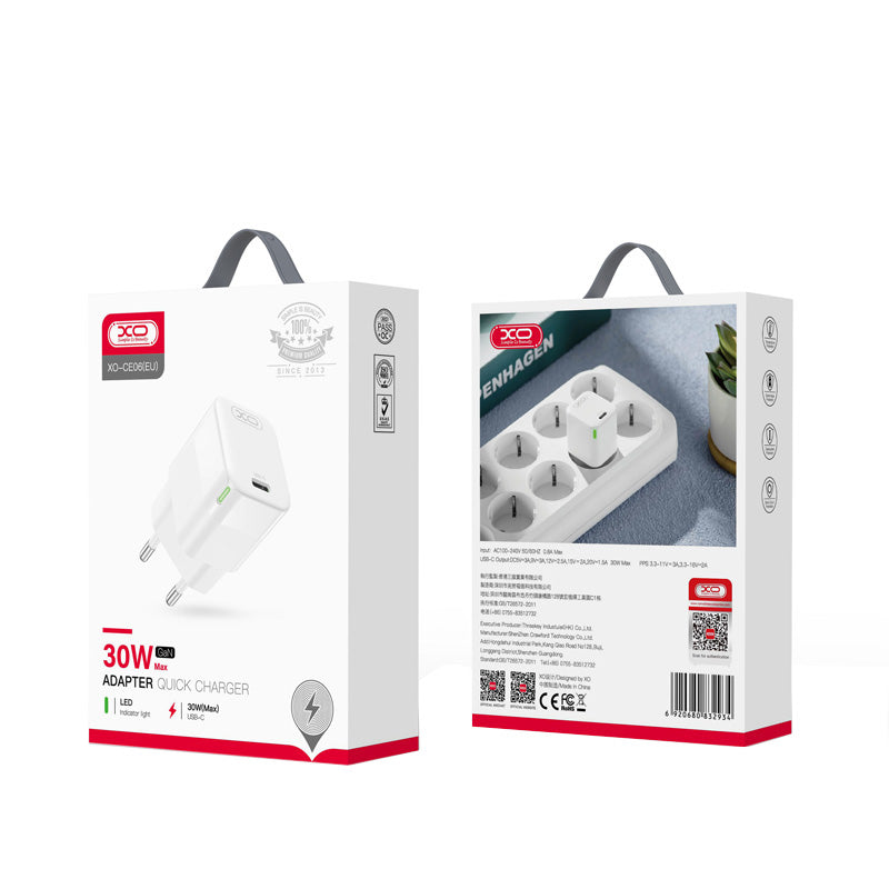 Ładowarka sieciowa XO Design CE06, 30W, 3A, 1 x USB-C, Biała