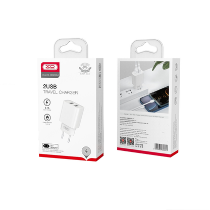 Ładowarka sieciowa XO Design CE02C, 10.5W, 2.1A, 2 x USB-A, Biała