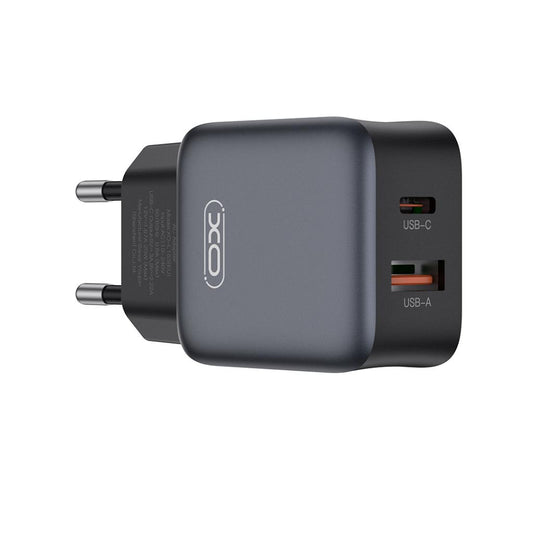 Ładowarka sieciowa XO Design L156, 30W, 3A, 1 x USB-A - 1 x USB-C, Czarny