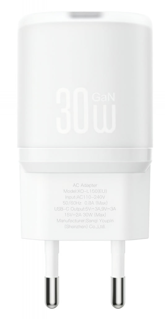 Ładowarka sieciowa XO Design L150, 30W, 3A, 1 x USB-C, Biała
