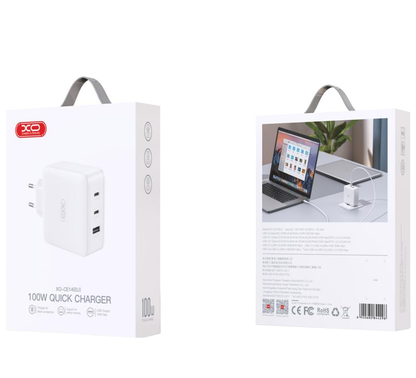 XO Design CE14 Network Charger, 100W, 3.25A, 1 x USB-A - 2 x USB-C, White