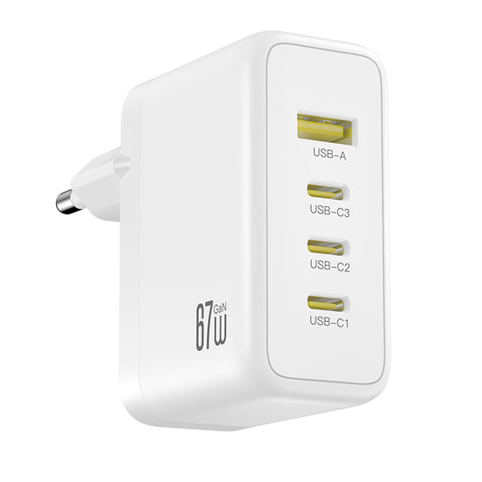 Ładowarka sieciowa XO Design CE39, 67W, 3A, 1 x USB-A - 3 x USB-C, Biała