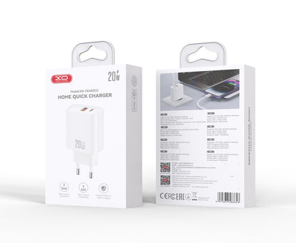 Ładowarka sieciowa XO Design CE40, 20W, 3A, 1 x USB-A - 1 x USB-C, Biała