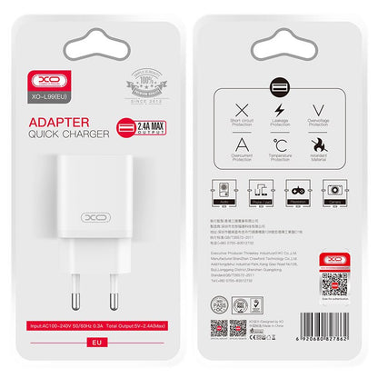 Ładowarka sieciowa XO Design L99, 12W, 2.4A, 1 x USB-A, Biała