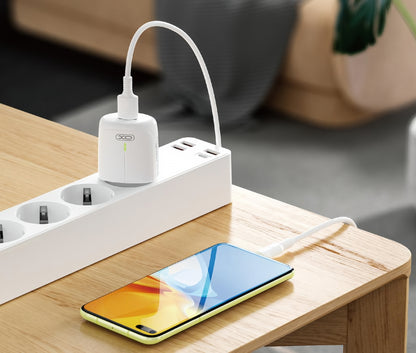 Ładowarka sieciowa XO Design L114, 20W, 3A, 1 x USB-A - 1 x USB-C, Biała