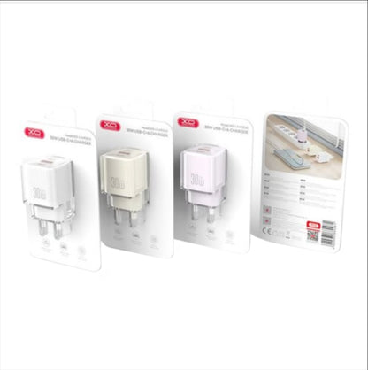 Ładowarka sieciowa XO Design L149, 30W, 3A, 1 x USB-A - 1 x USB-C, Biała