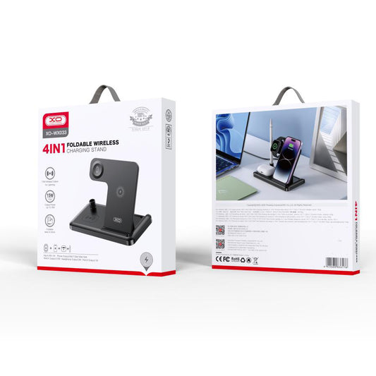Ładowarka Sieciowa Bezprzewodowa XO Design WX033 4w1, 15W, 1.67A, Czarny