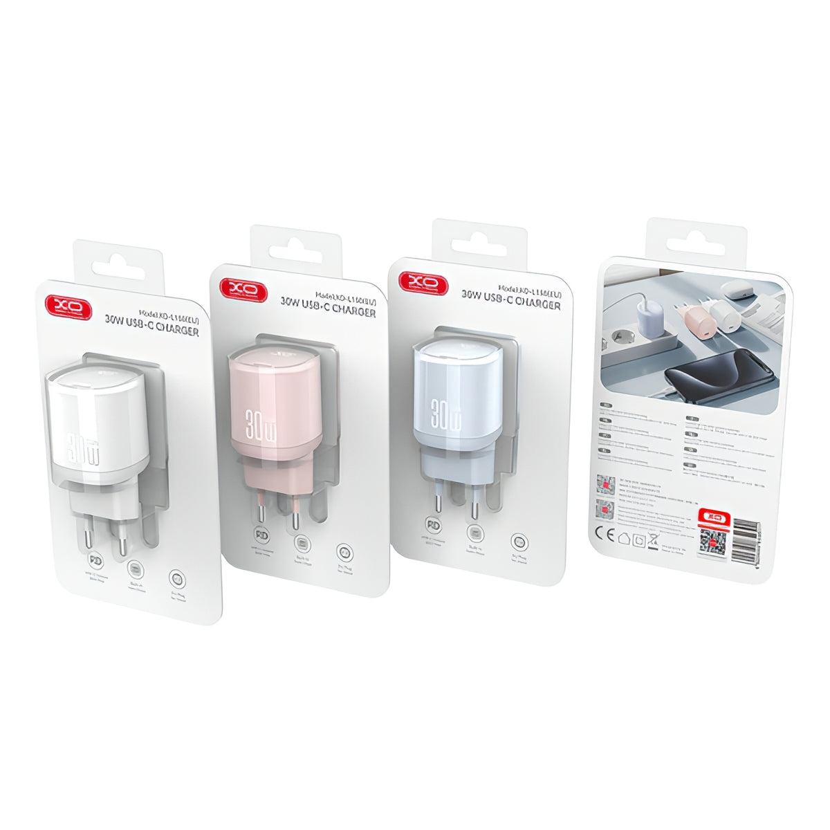 Ładowarka sieciowa XO Design L150, 30W, 3A, 1 x USB-C, Biała