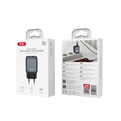 Ładowarka sieciowa XO Design L156, 30W, 3A, 1 x USB-A - 1 x USB-C, Czarny