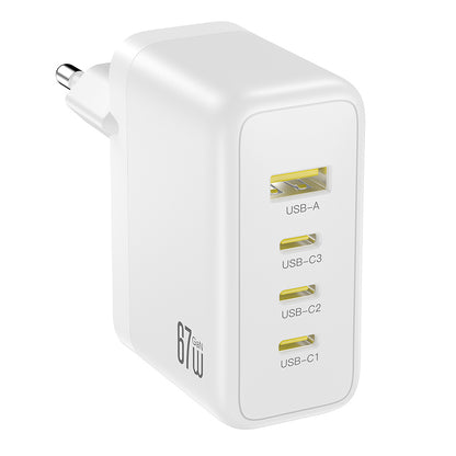 Ładowarka sieciowa XO Design CE39, 67W, 3A, 1 x USB-A - 3 x USB-C, Biała
