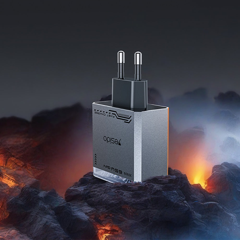 Yesido YC101 Network Charger, 65W, 3.25A, 1 x USB-A - 2 x USB-C, Black