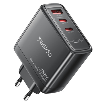 Ładowarka sieciowa Yesido YC142, 100W, 5A, 1 x USB-A - 2 x USB-C, Czarny
