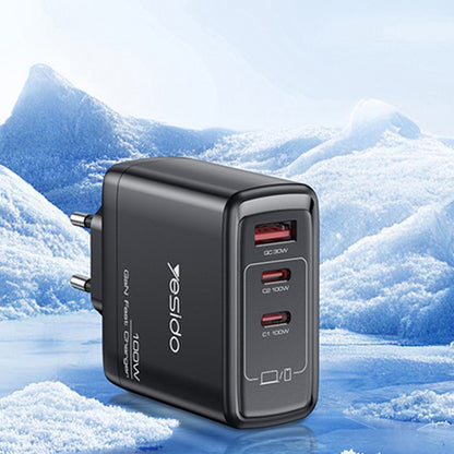 Ładowarka sieciowa Yesido YC142, 100W, 5A, 1 x USB-A - 2 x USB-C, Czarny