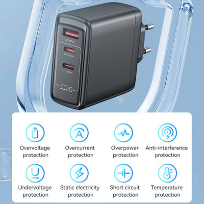 Ładowarka sieciowa Yesido YC142, 100W, 5A, 1 x USB-A - 2 x USB-C, Czarny