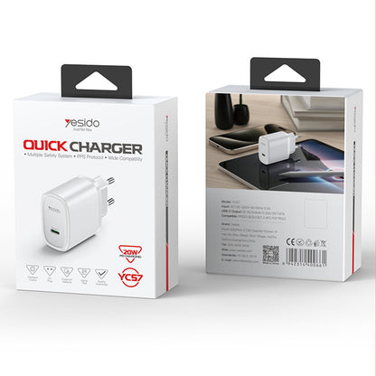 Ładowarka sieciowa Yesido YC57, 20W, 3A, 1 x USB-C, Biała