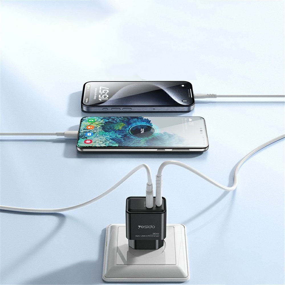 Ładowarka sieciowa Yesido YC64, 30W, 3A, 1 x USB-A - 1 x USB-C, Czarny