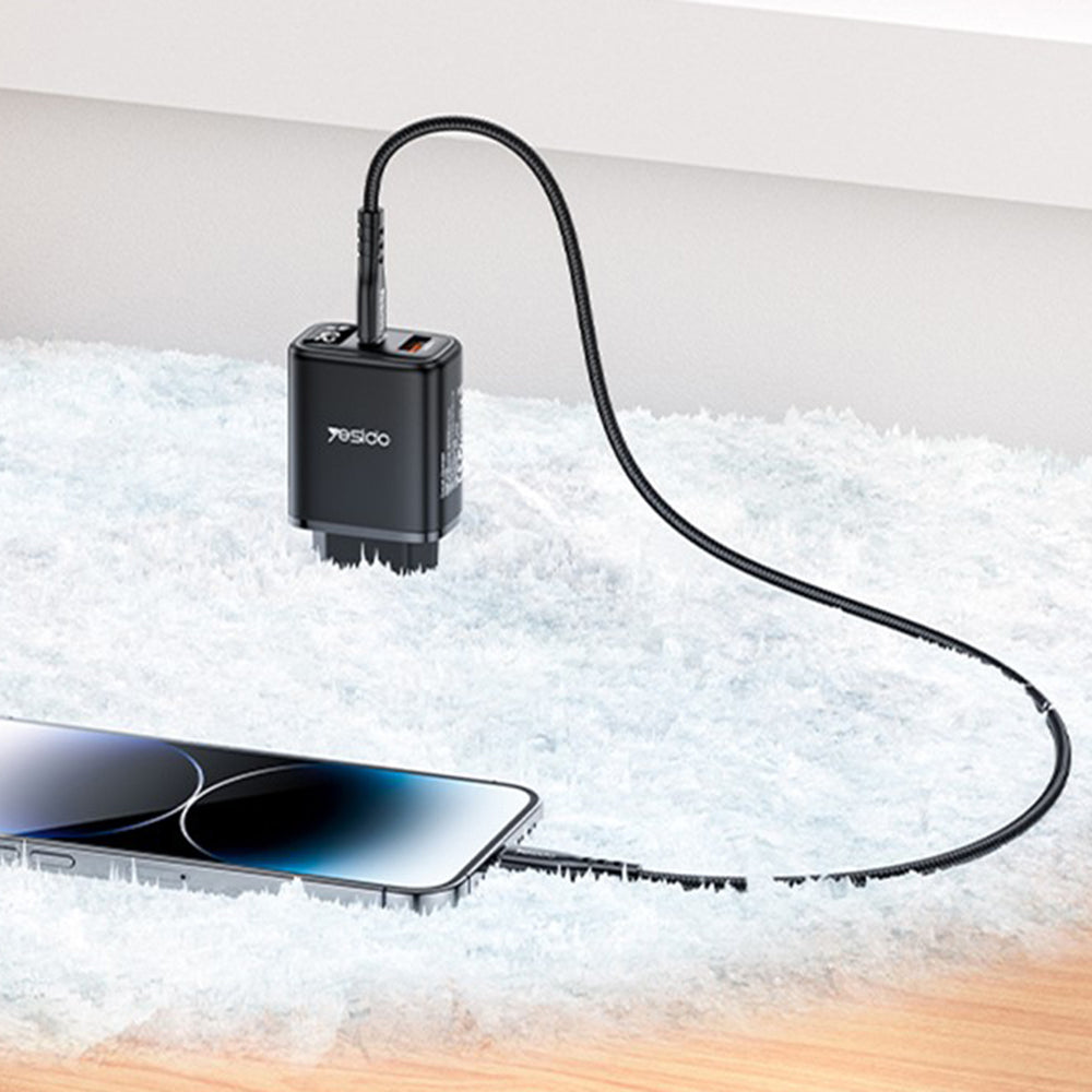 Ładowarka sieciowa Yesido YC68, wyświetlacz 20W, 3A, 1 x USB-A - 1 x USB-C, Czarny