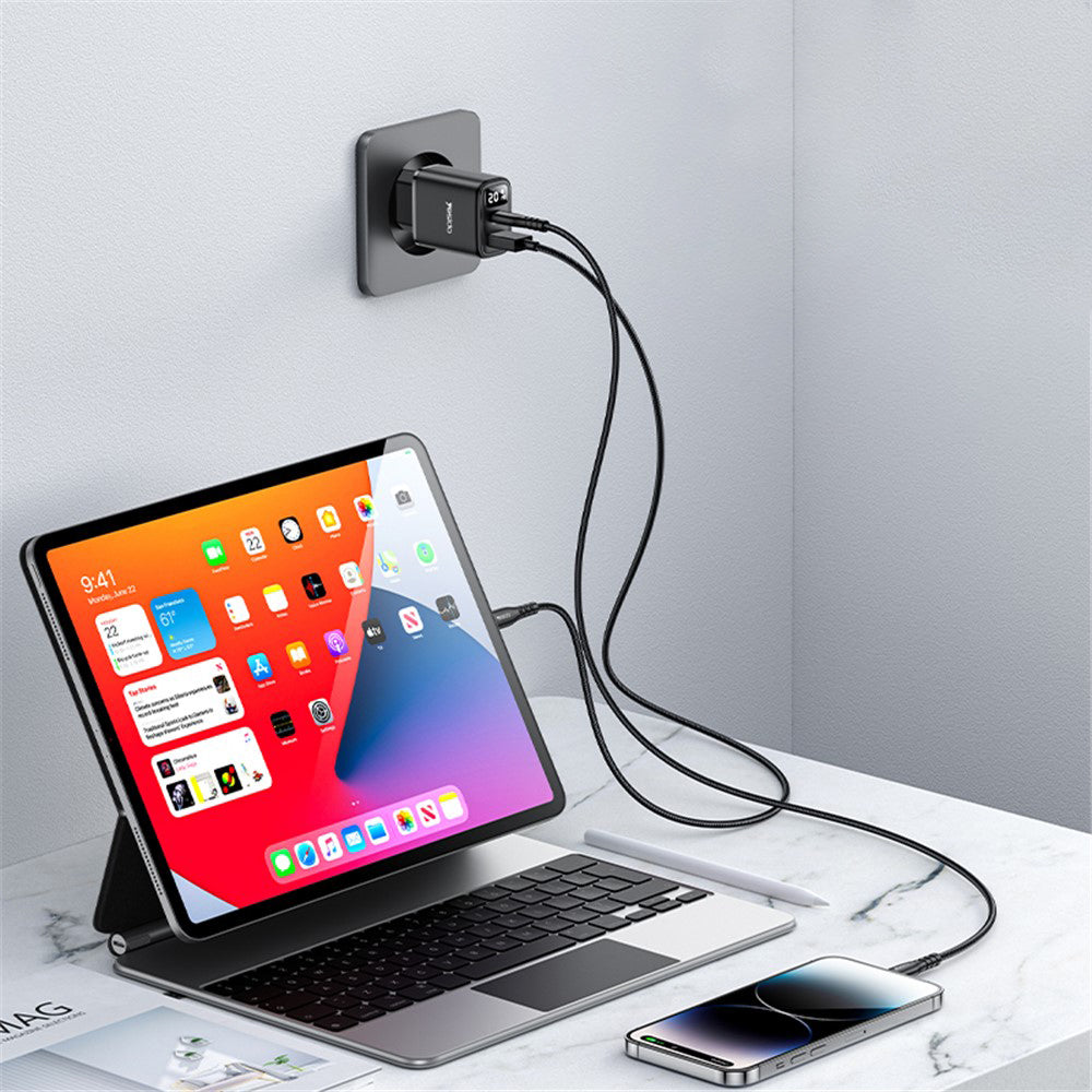 Ładowarka sieciowa Yesido YC68, wyświetlacz 20W, 3A, 1 x USB-A - 1 x USB-C, Czarny