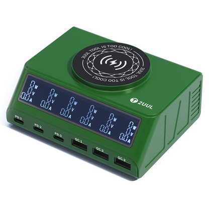 Ładowarka Stacja 2UUL PC11 QI, 110W, 3A, 3 x USB-A - 3 x USB-C, Zielony