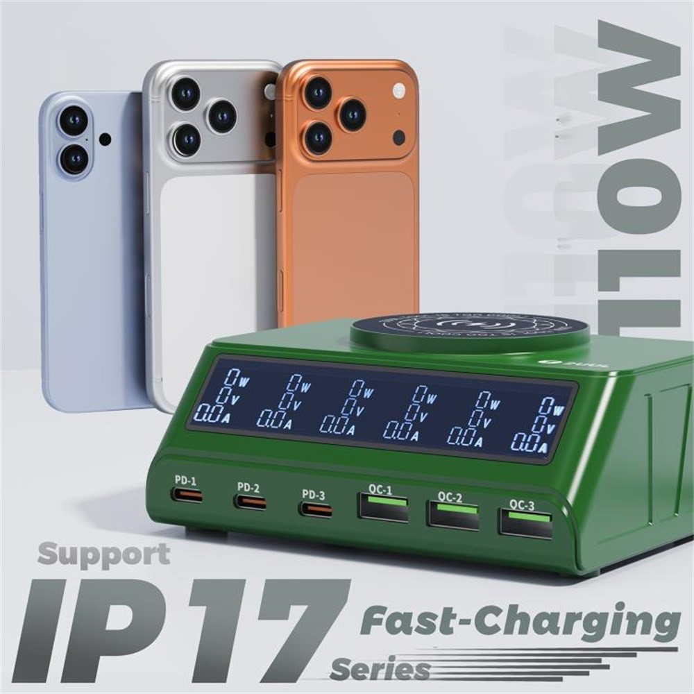 Ładowarka Stacja 2UUL PC11 QI, 110W, 3A, 3 x USB-A - 3 x USB-C, Zielony
