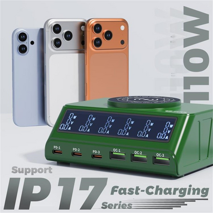 Ładowarka Stacja 2UUL PC11 QI, 110W, 3A, 3 x USB-A - 3 x USB-C, Zielony