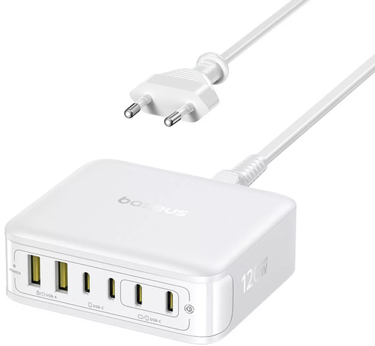 Ładowarka stacja Baseus EnerFill FH21, 120W, 3,25A, 2 x USB-A - 4 x USB-C, Biała E0120T01