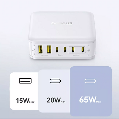 Baseus EnerFill FH21 Station Charger, 120W, 2 x USB-A - 4 x USB-C, White E0120T01