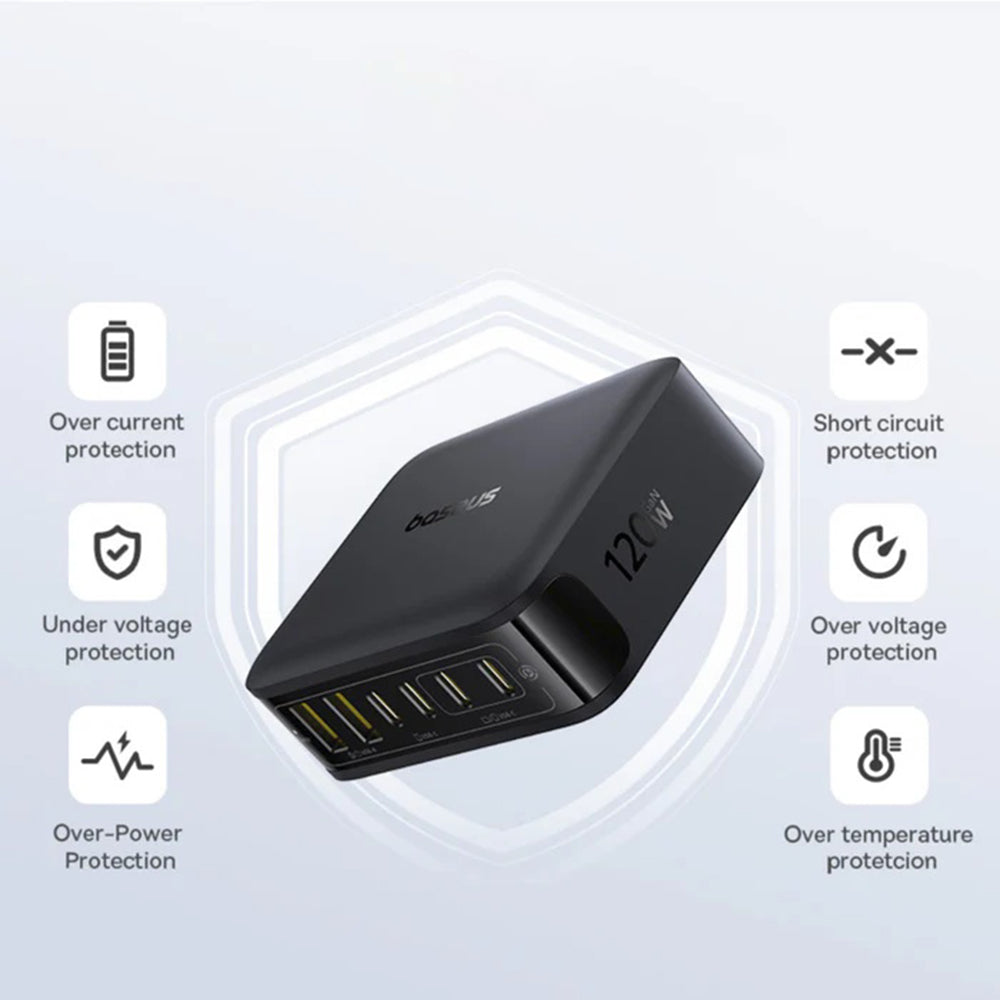 Ładowarka stacja Baseus EnerFill FH21, 120W, 3.25A, 2 x USB-A - 4 x USB-C, Czarny E0120T00