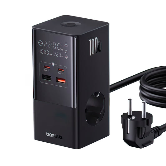 Ładowarka Stacja Baseus PowerCombo Tower, 100W, 5A, 2 x Schuko - 2 x USB-A - 2 x USB-C, Czarny E00023609113-00