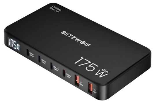 Ładowarka stacja BlitzWolf BW-S30, 175W, 5A, 2 x USB-A - 4 x USB-C, Czarny