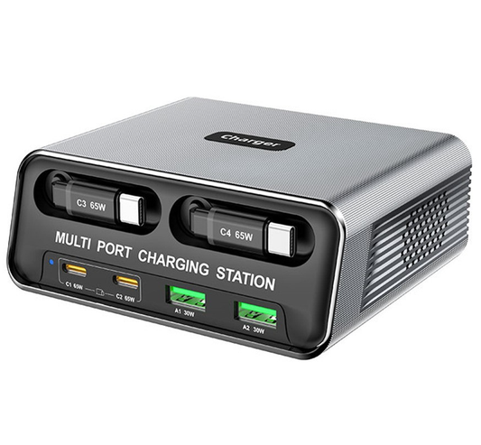 Stacja ładowania z kablem USB-C OEM WLX-60C, 130W, 2 x USB-A - 2 x USB-C, Szary
