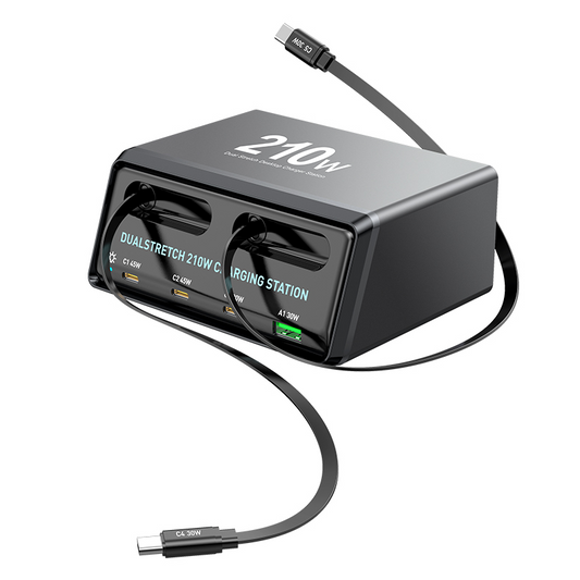 Stacja ładowania z kablem USB-C OEM WLX-60E, 210W, 3A, 1 x USB-A - 3 x USB-C, Szary