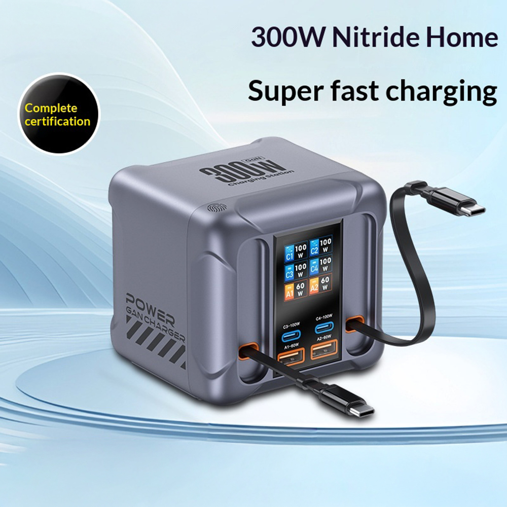 Charging Station with USB-C Cable OEM HW866, 300W, 5A, 2 x USB-A - 2 x USB-C, Gray