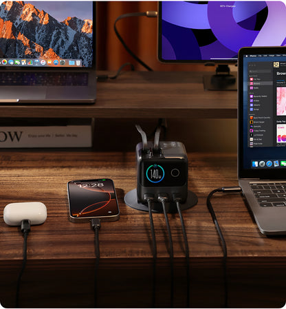 Ładowarka stacja z kablem USB-C Joyroom Podix JR-TRD01, 140W, 1 x USB-C - 2 x USB-A, Szara