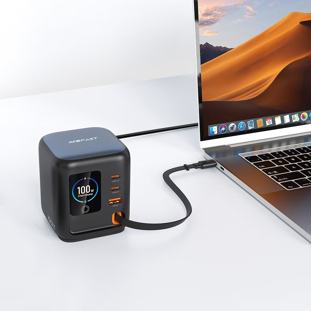 Stacja ładowania z kablem USB-C Acefast Z10, 100W, 1 x USB-A - 2 x USB-C, czarny