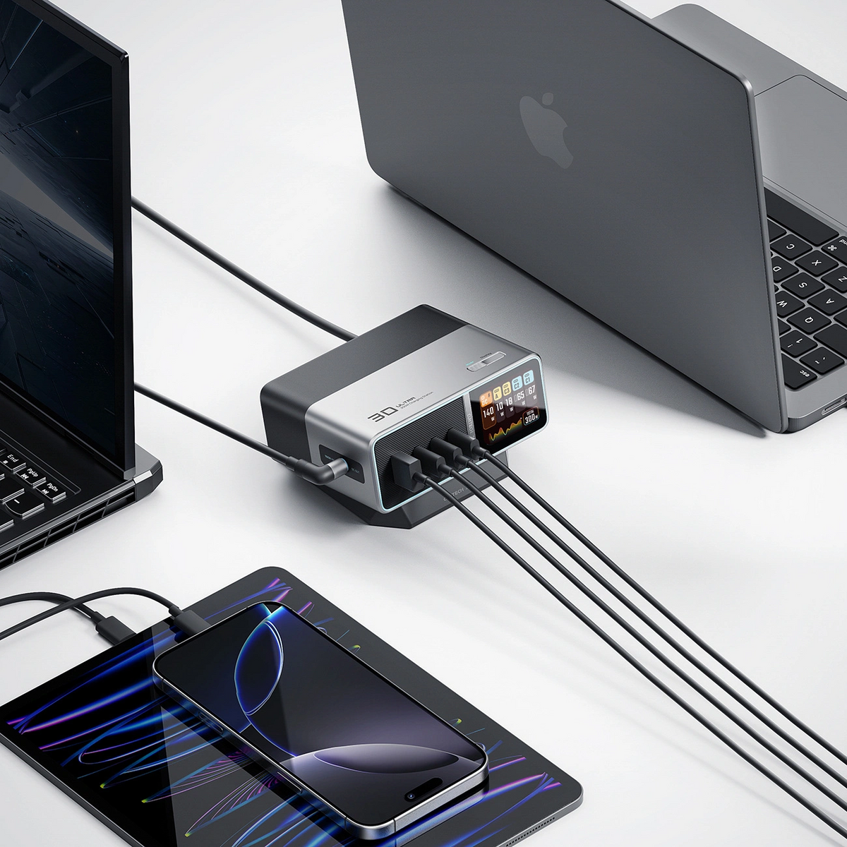 Ładowarka Stacja Cuktech TA3005U, 300W, 1 x DC - 1 x USB-A - 3 x USB-C, Szary