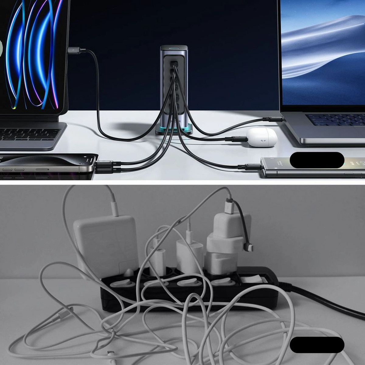 Ładowarka stacja Joyroom JR-TCM02 UK, 65W, 3.25A, 2 x USB-A - 4 x USB-C, Szary