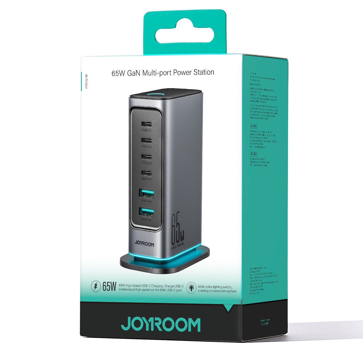 Ładowarka stacja Joyroom JR-TCM02, 65W, 3.25A, 2 x USB-A - 4 x USB-C, Szara