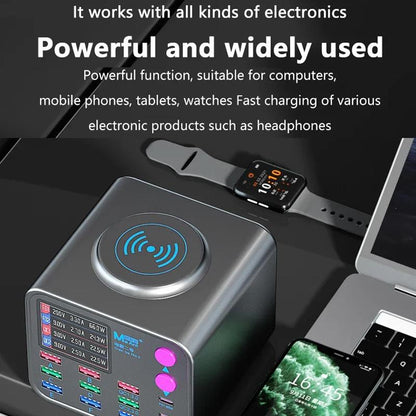 MaAnt DianBa No.2 QI Charging Station, 300W, 3A, 3 x USB-C - 9 x USB-A, Grey