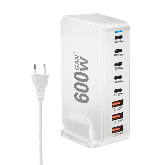 Ładowarka Stacja OEM, 600W, 4 x USB-A - 4 x USB-C, Biała