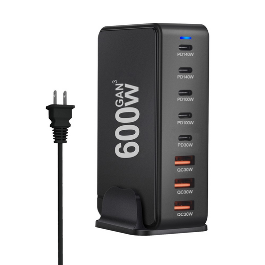 Ładowarka Stacja OEM, 600W, 4 x USB-A - 4 x USB-C, Czarny