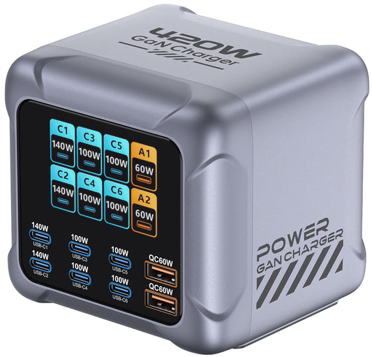 Ładowarka Stacja OEM BK-126D, 140W, 5A, 2 x USB-A - 6 x USB-C, Szara