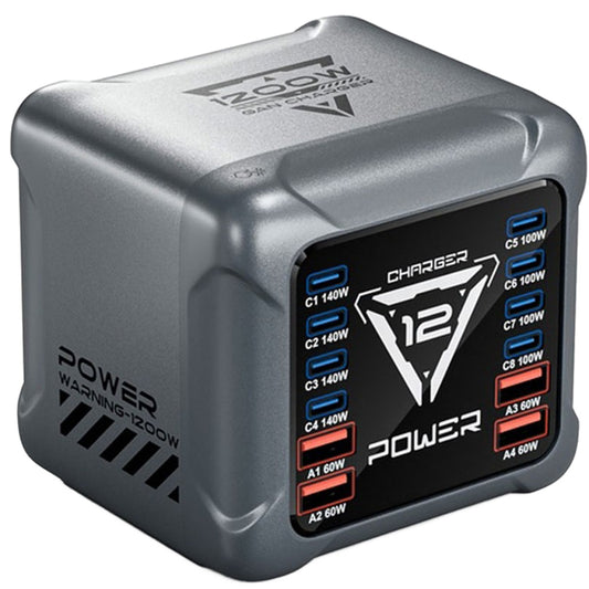 Ładowarka Stacja OEM BK-127D, 280W, 5A, 4 x USB-A - 8 x USB-C, Szary