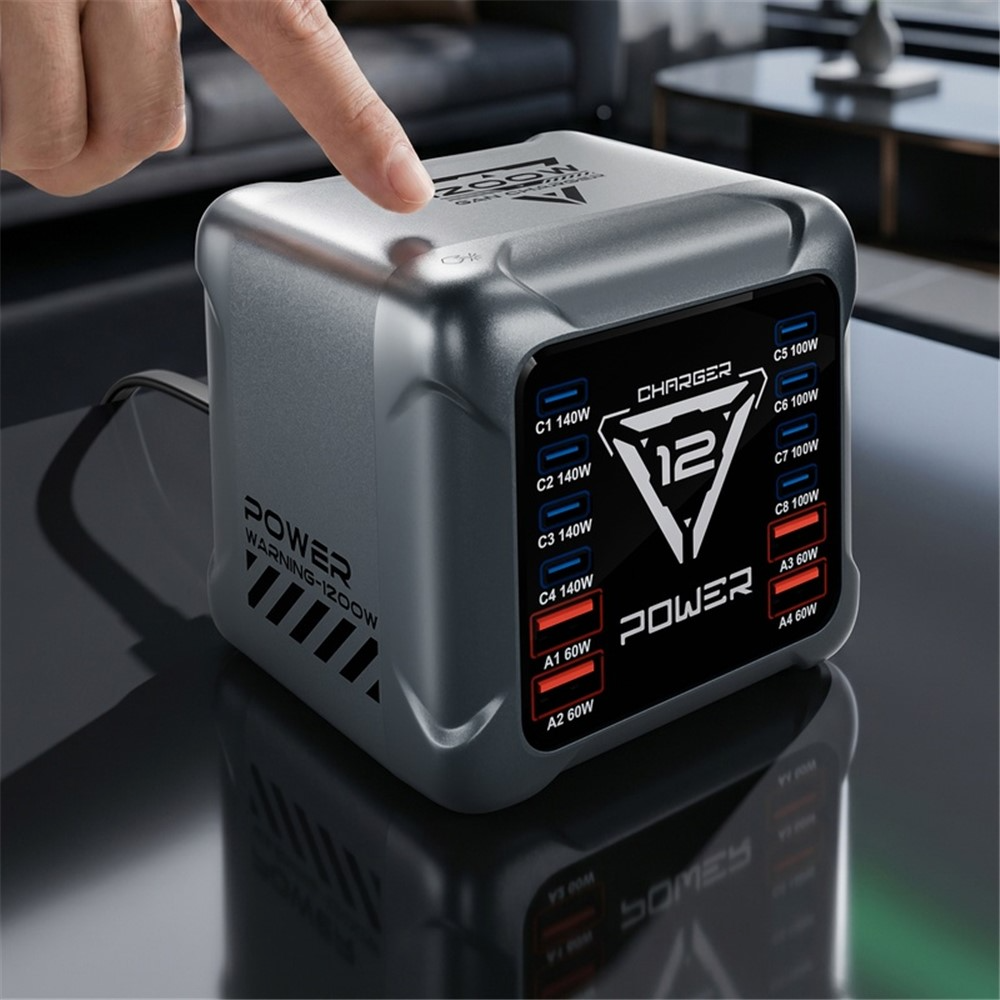 Ładowarka Stacja OEM BK-127D, 280W, 5A, 4 x USB-A - 8 x USB-C, Szary