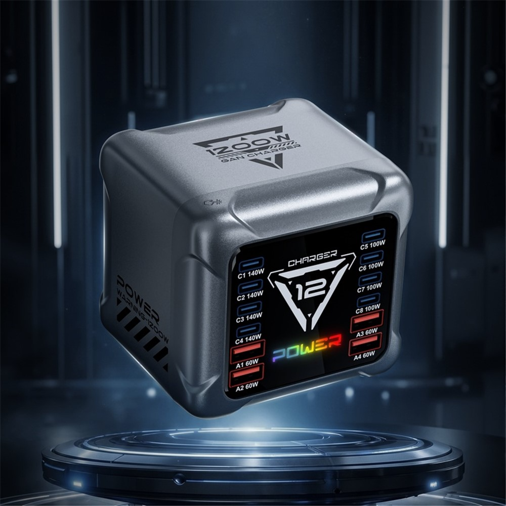 Ładowarka Stacja OEM BK-127D, 280W, 5A, 4 x USB-A - 8 x USB-C, Szary